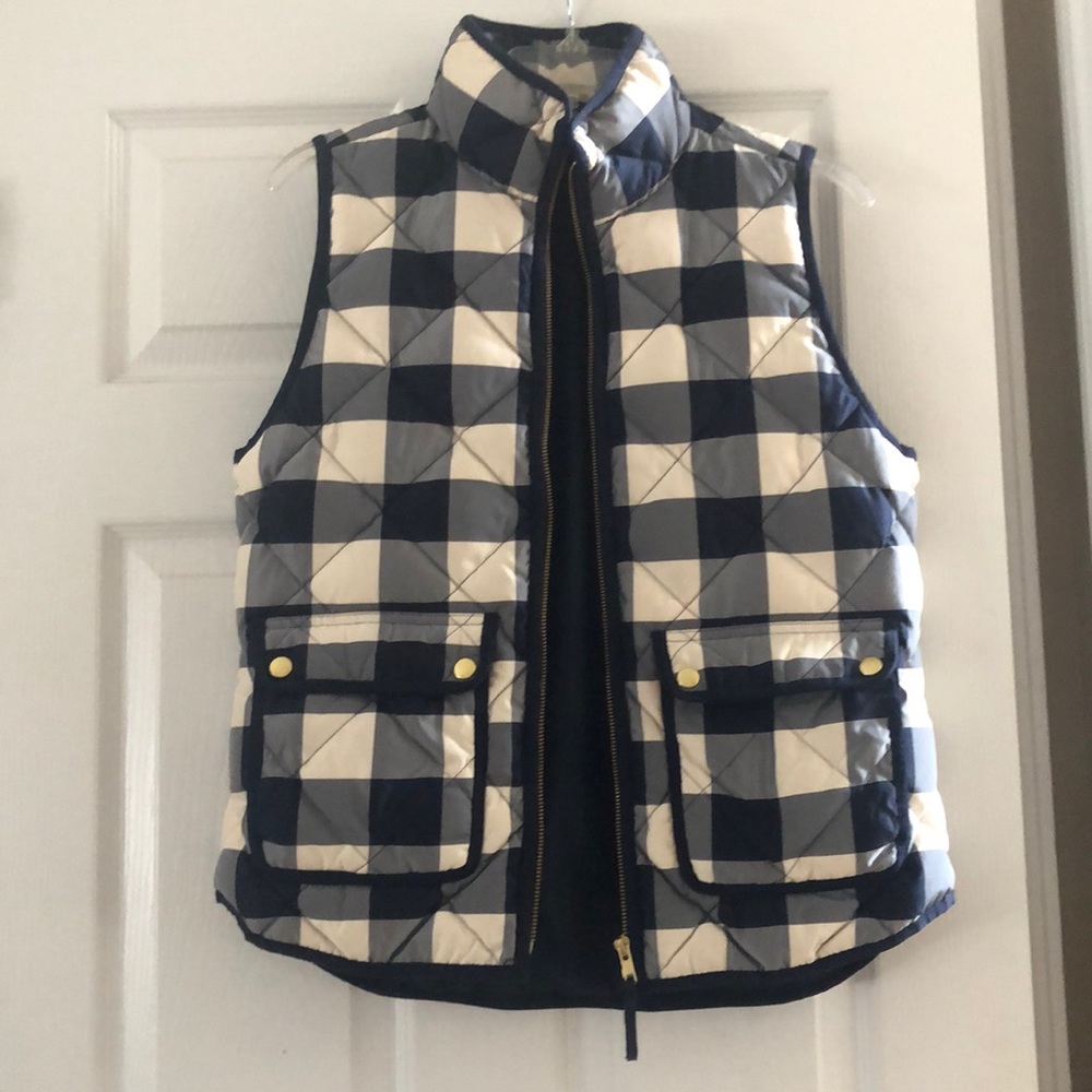 jcrew blue checkered quilted vest
